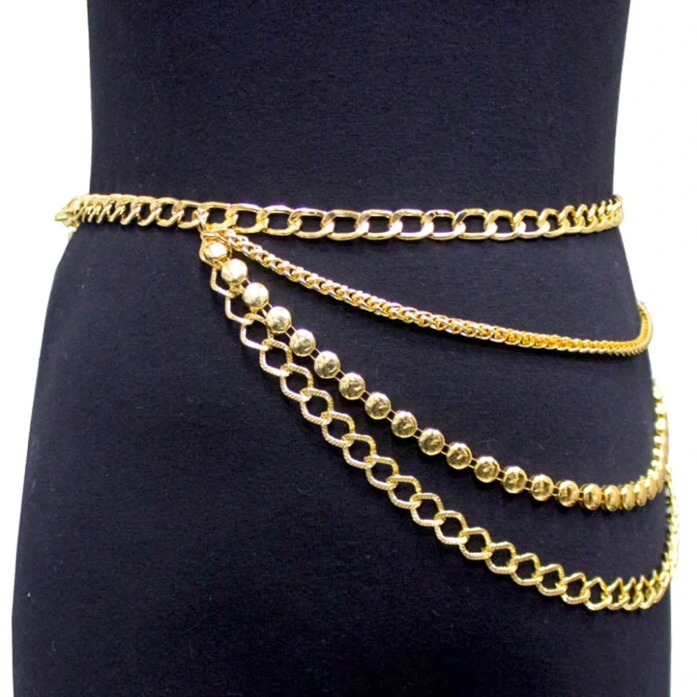 Gold Multi Chain Layered Waist Statement Belt